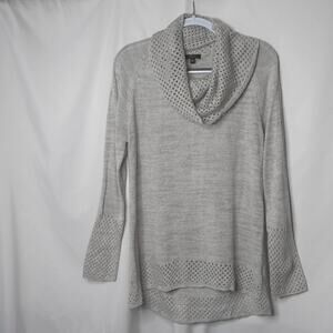 Cupio Womens Sweater Open Knit Cowl Neck Marled Gray XL